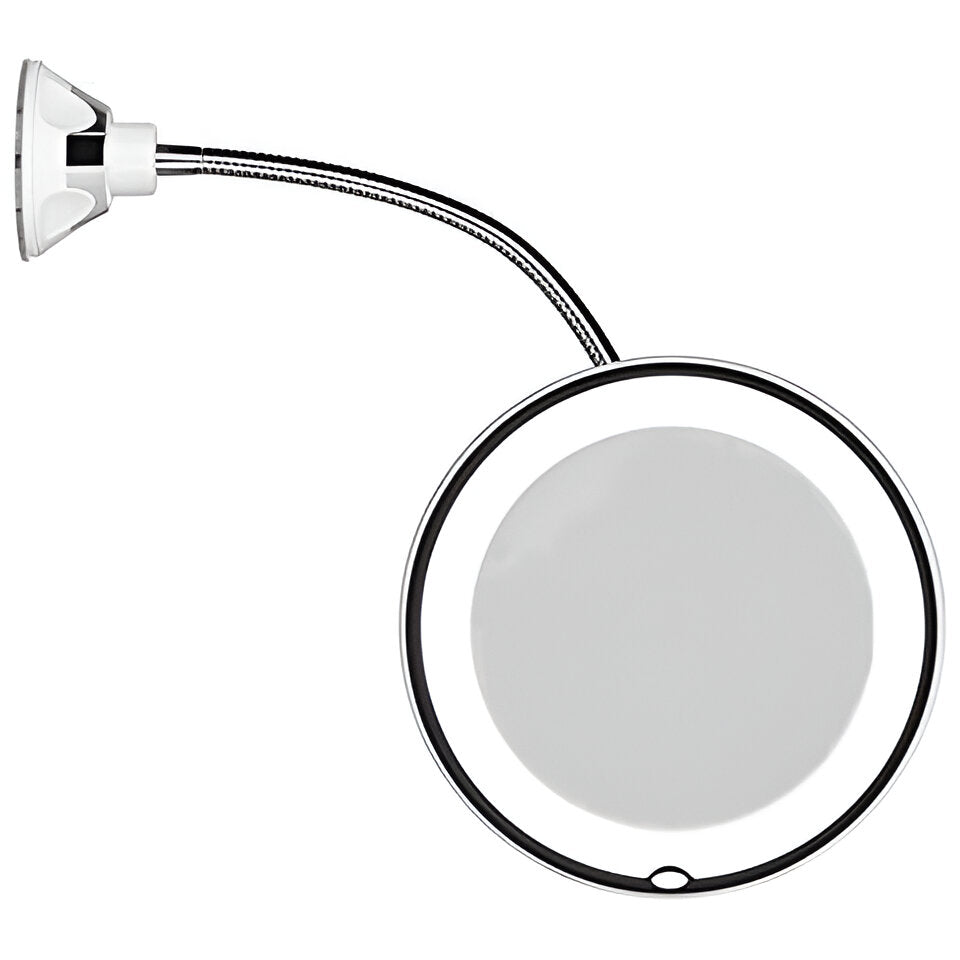LED-Illuminated 10x Magnifying Mirror with Suction Cup Mount