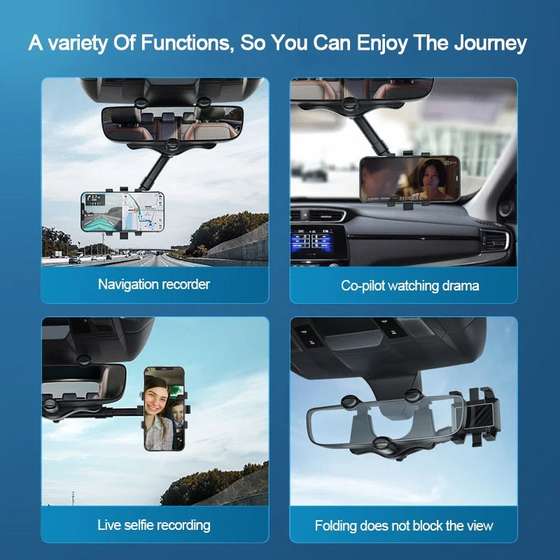 360° Swivel Car Mirror Phone Holder – Multifunctional, Hands-Free Mount for Safe Driving