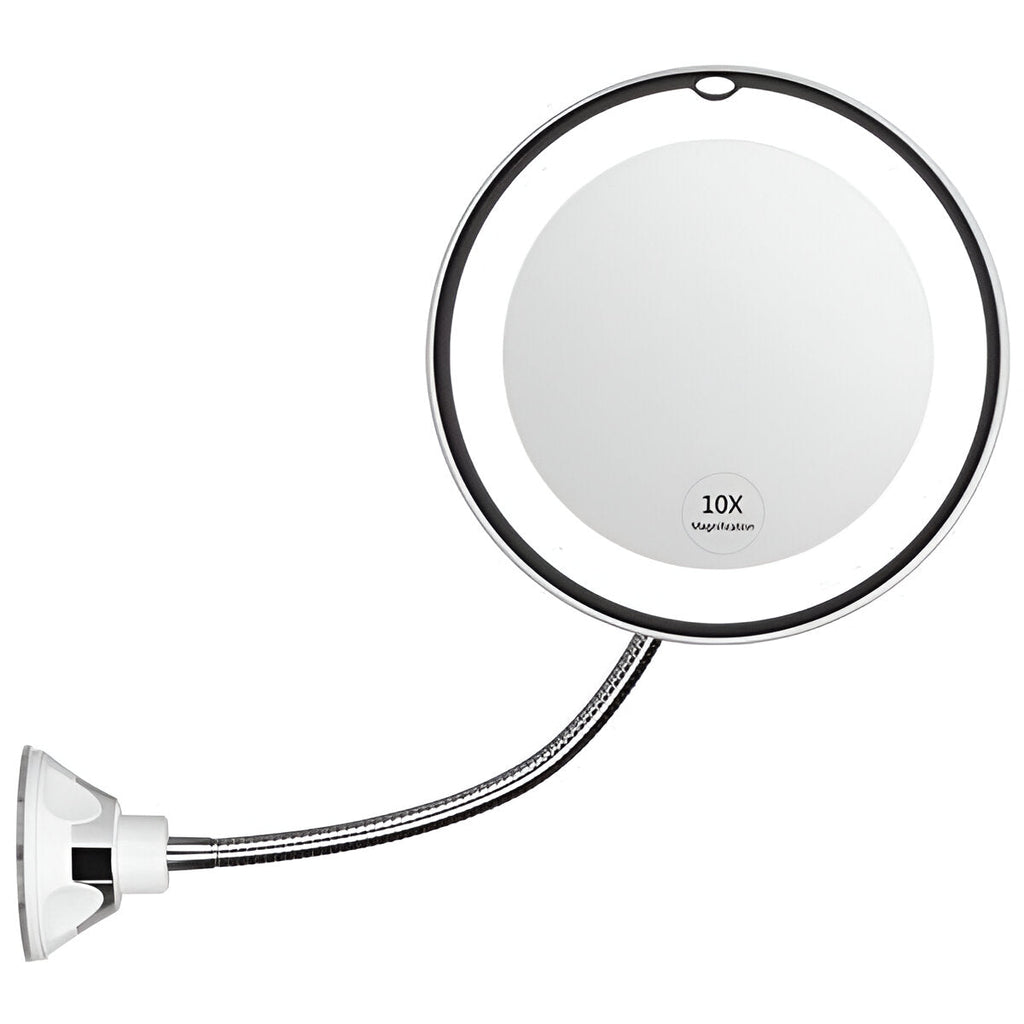 LED-Illuminated 10x Magnifying Mirror with Suction Cup Mount