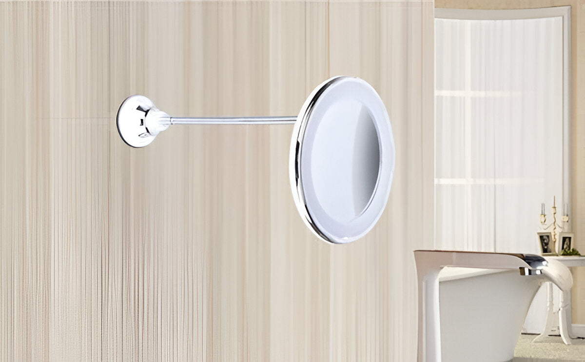 LED-Illuminated 10x Magnifying Mirror with Suction Cup Mount