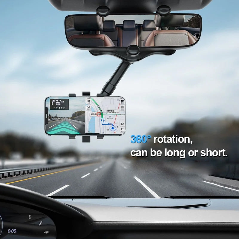 360° Swivel Car Mirror Phone Holder – Multifunctional, Hands-Free Mount for Safe Driving