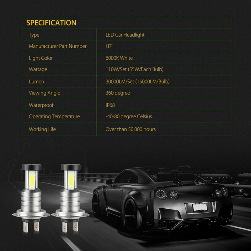 4x H7 LED Headlight Bulb Kit - Ultra-Bright, Easy-Install Headlamp Upgrade
