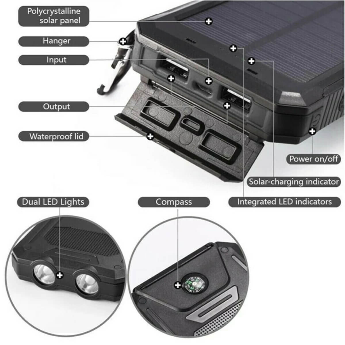 500,000mAh Solar Power Bank – Waterproof, Portable External Battery Pack