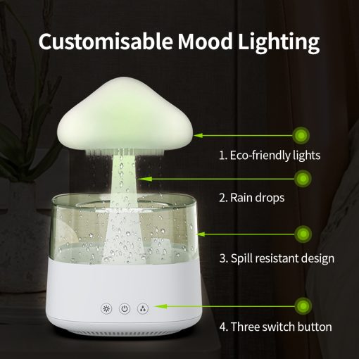 2-in-1 Desk Lamp & Humidifier - Rain Cloud Aromatherapy Diffuser with Essential Oils, Zen Diffuser & Night Light Rain Cloud Mushroom Lamp