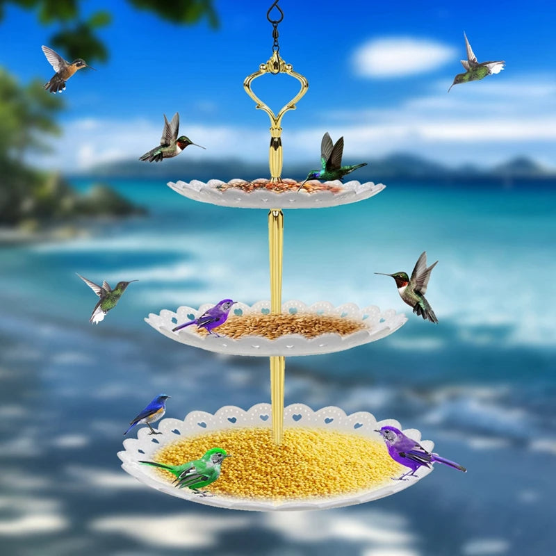 Triple-Tier Hanging Bird Feeder & Bird Bath Combo – Attract More Birds with One Stylish Outdoor Setup