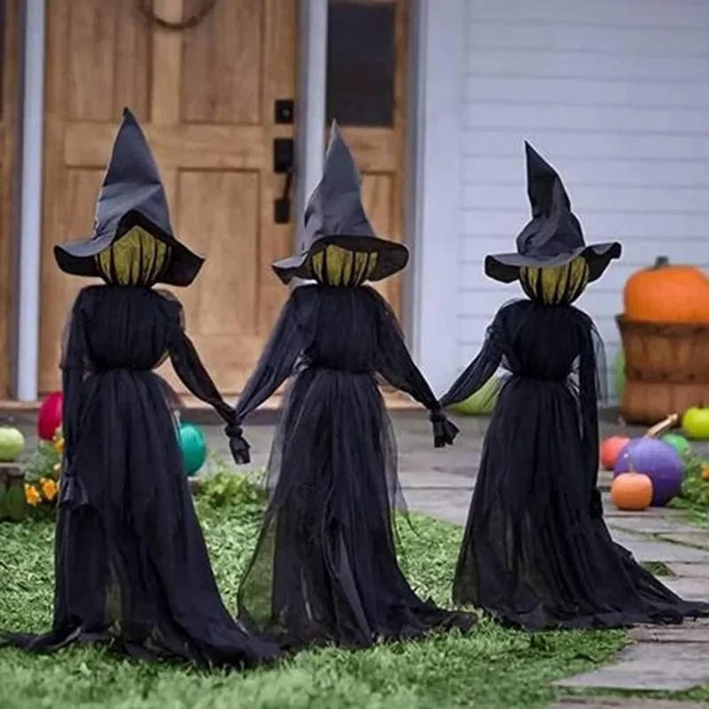 3-Piece Indoor/Outdoor Halloween Decor Set — Sound-Activated Hand-Holding Witch