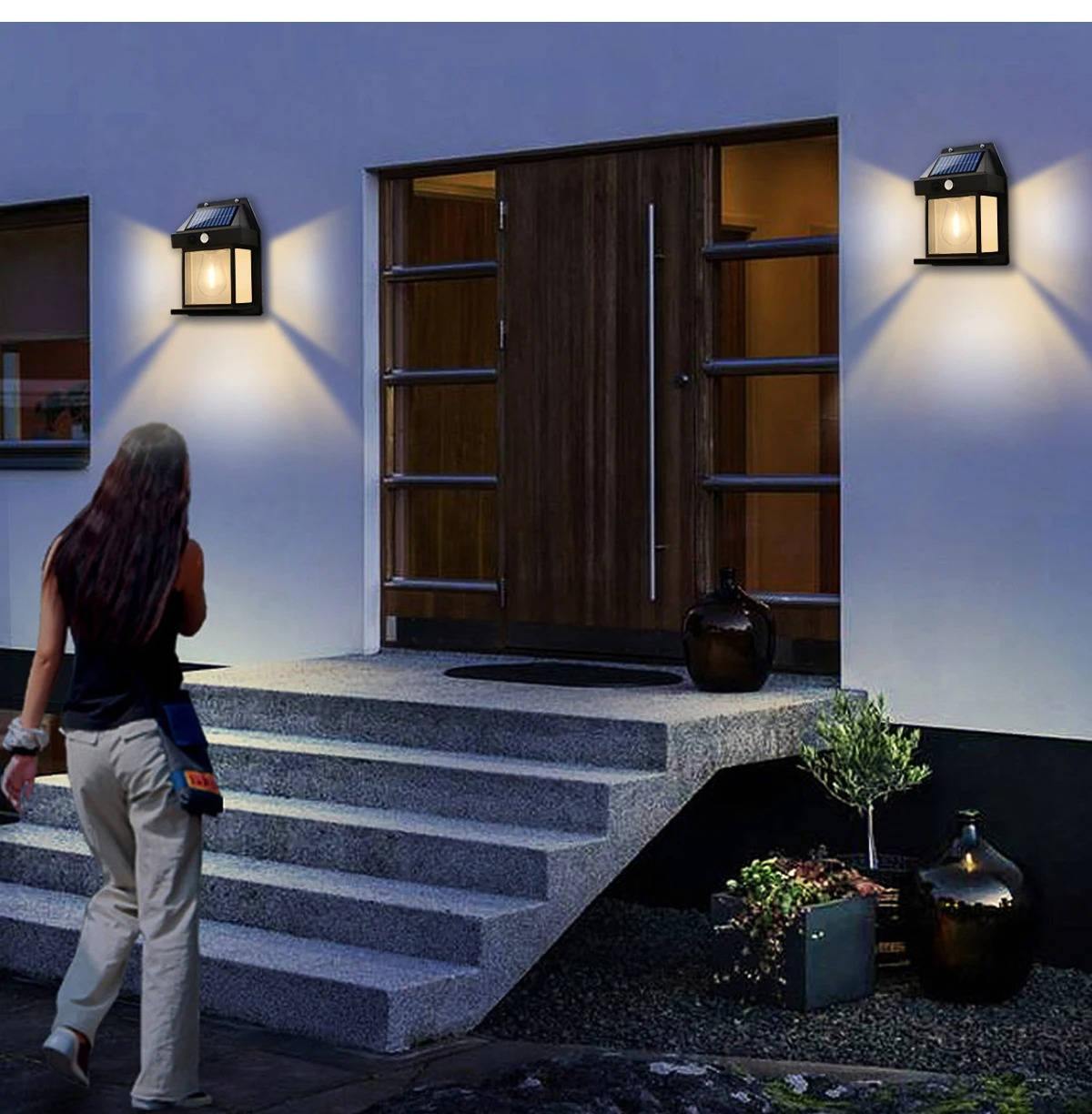 2-Pack Outdoor Solar Wall Lamps