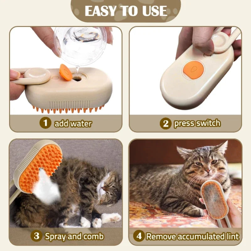 3-in-1 Pet Steam Grooming Brush - Deep Clean, Detangle & Shine