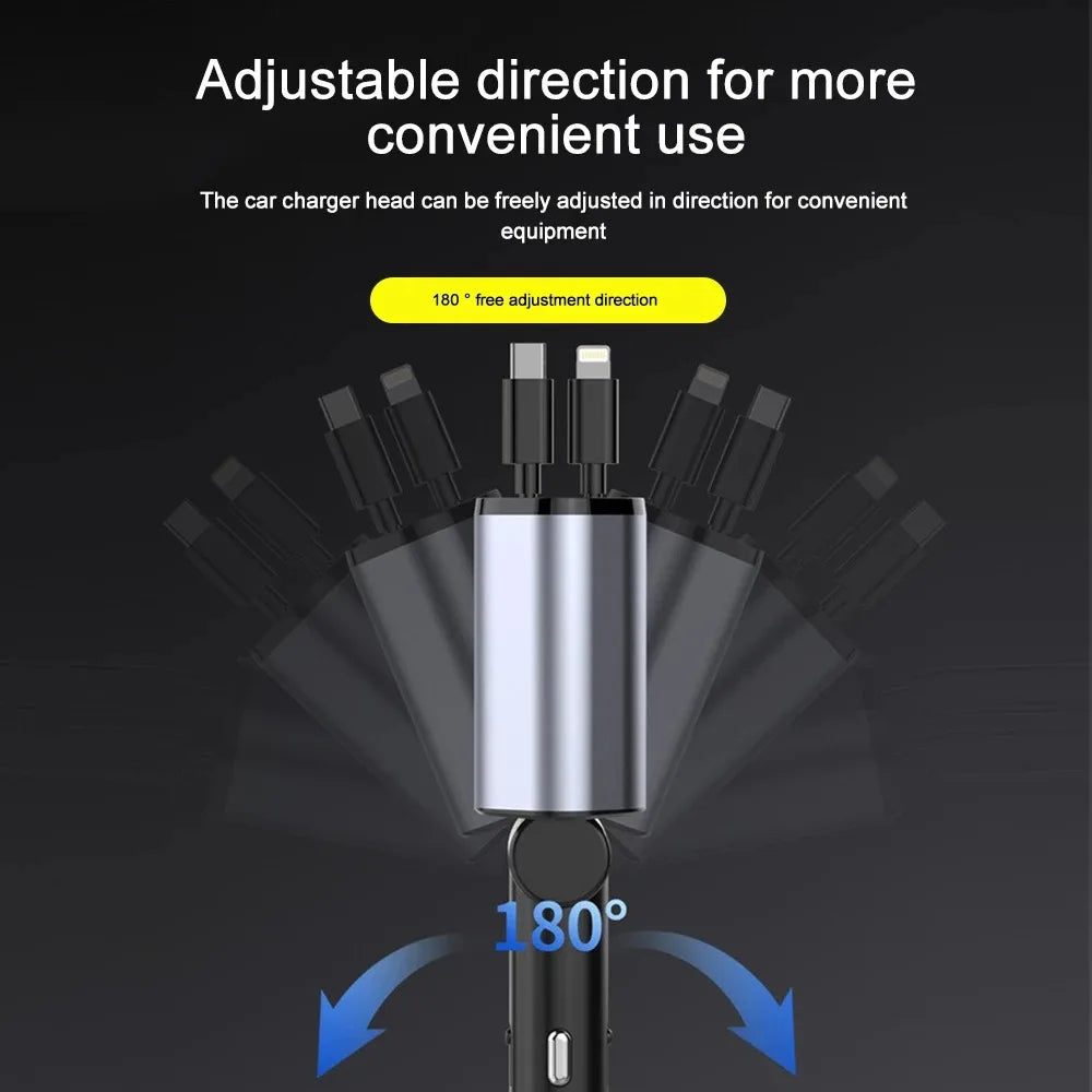 120W Retractable Car Charger - High-Power, Space-Saving In-Car Fast Charging