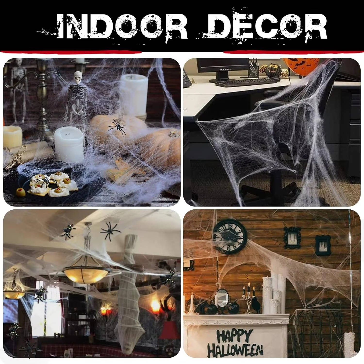 200 Sq Ft Spider Webs Halloween Door Decor Set with Realistic Fake Spiders