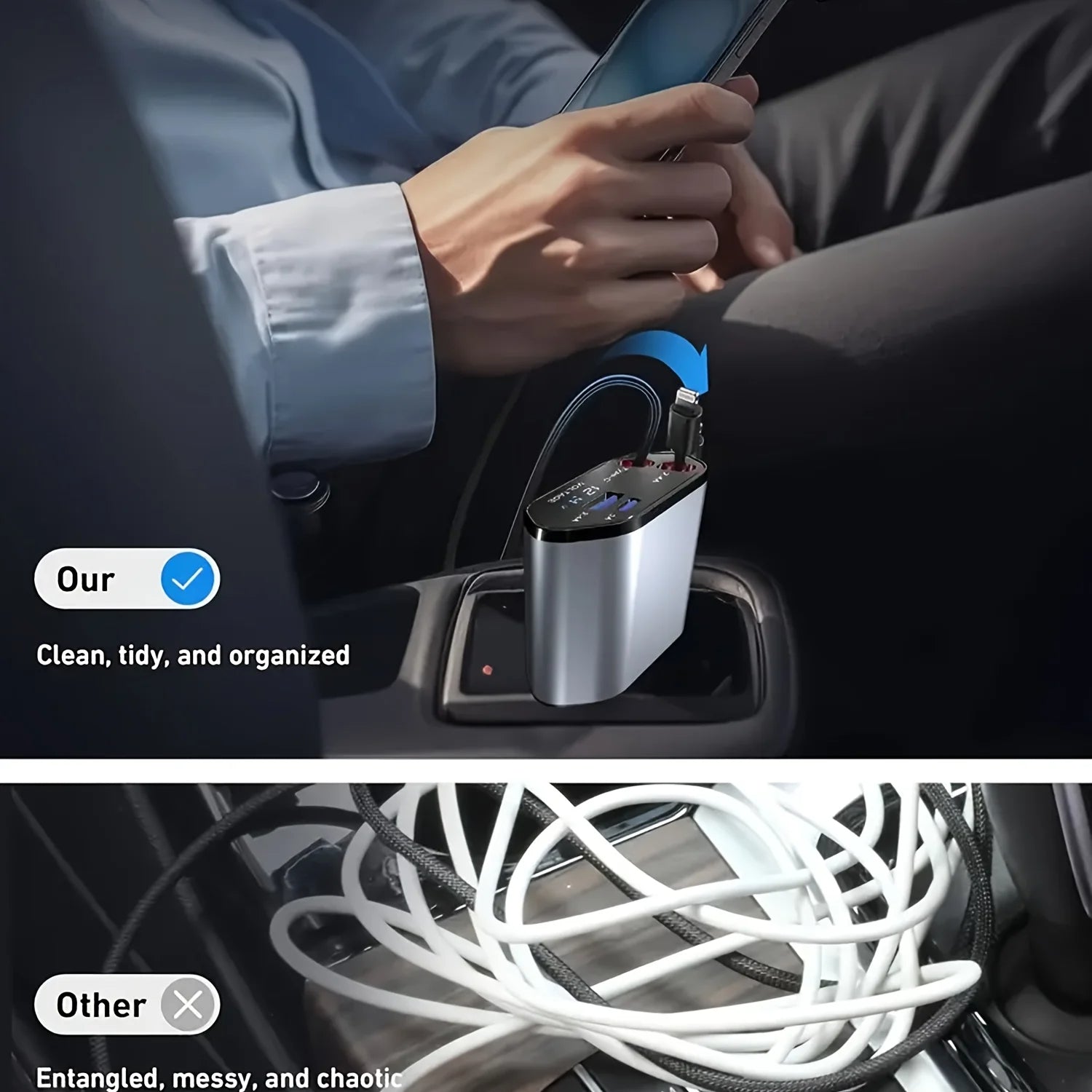 120W Retractable Car Charger - High-Power, Space-Saving In-Car Fast Charging