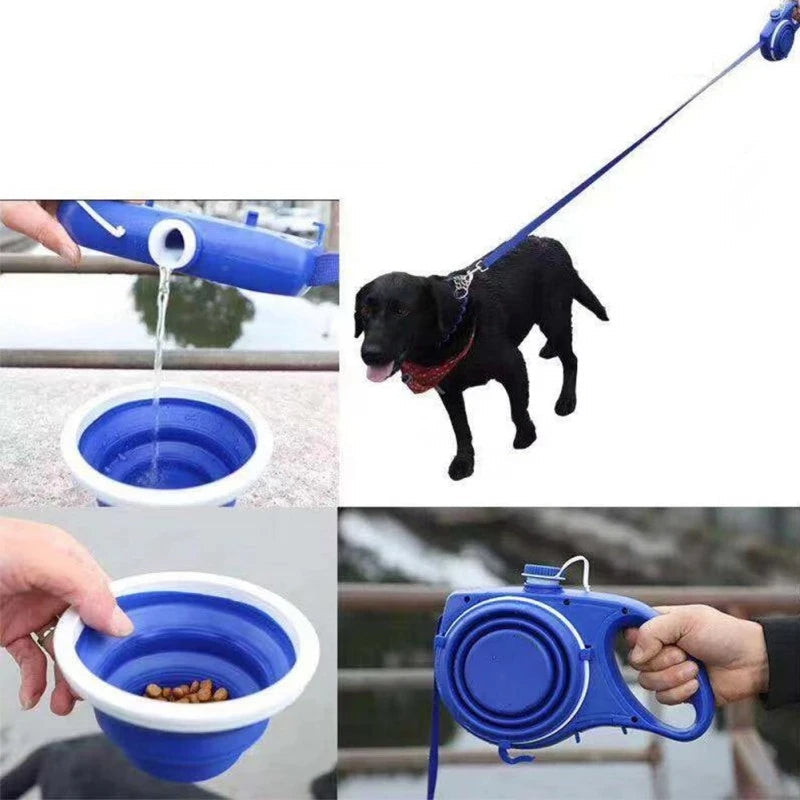 All-in-One 4-in-1 Dog Leash with Integrated Water Bottle and Bowl