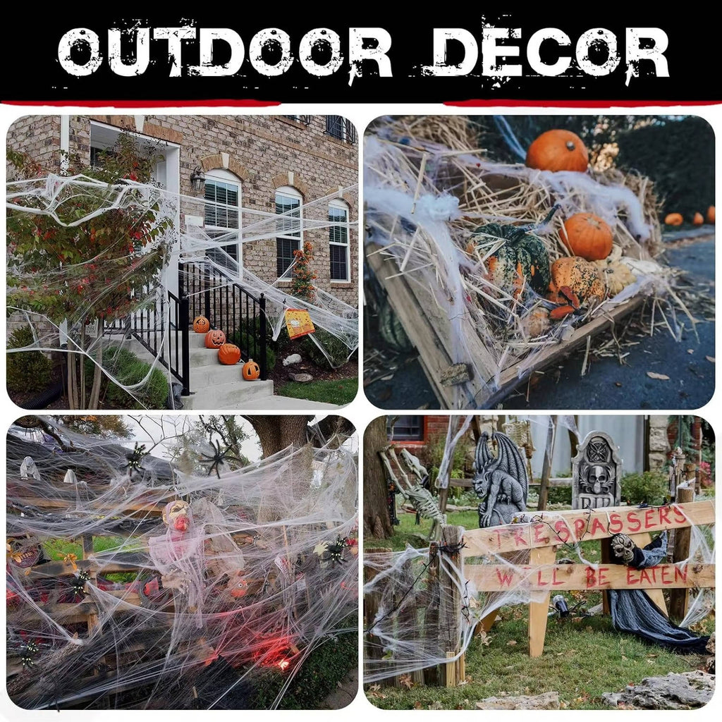 200 Sq Ft Spider Webs Halloween Door Decor Set with Realistic Fake Spiders