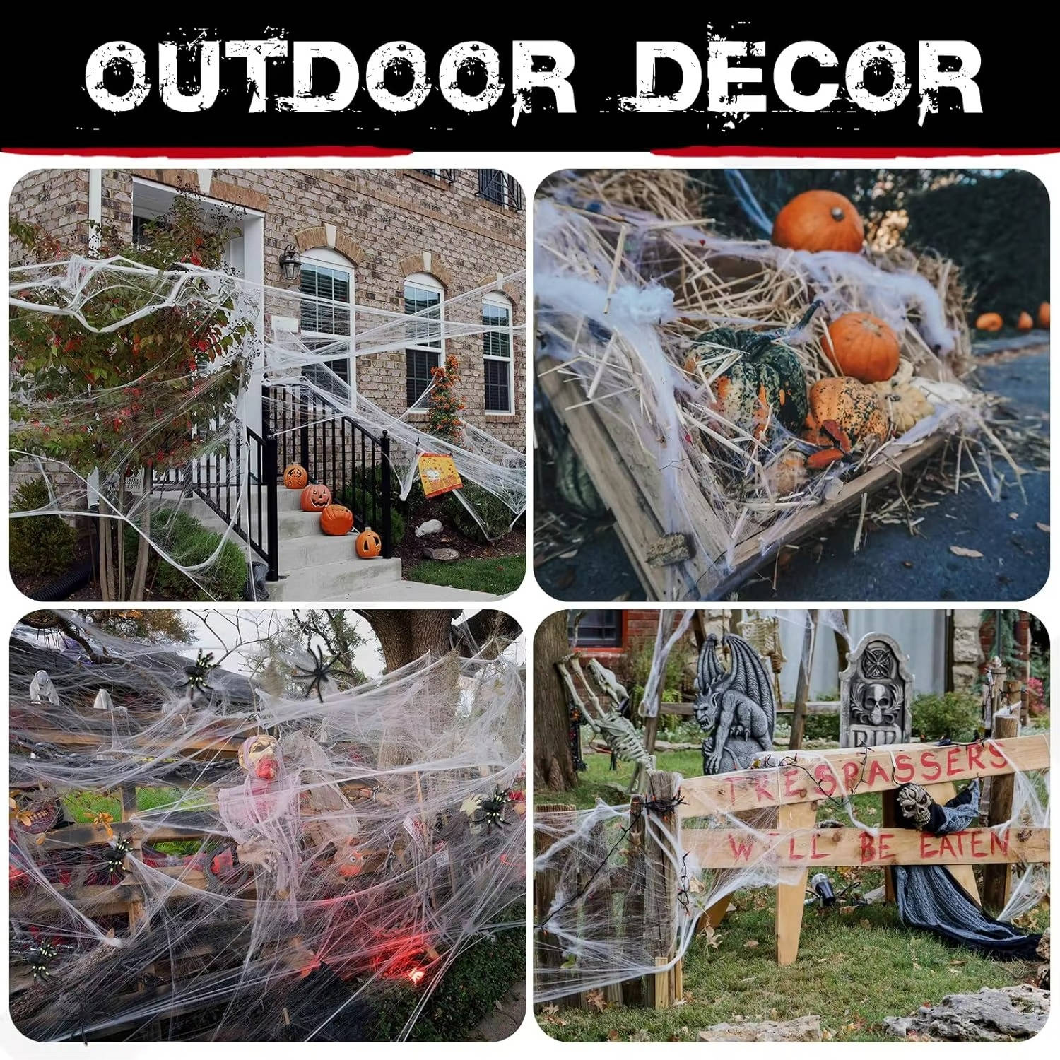 200 Sq Ft Spider Webs Halloween Door Decor Set with Realistic Fake Spiders