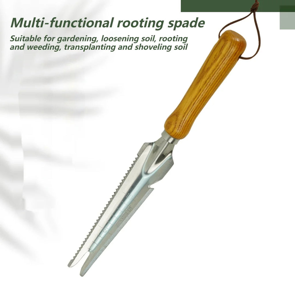 5-in-1 Stainless Steel Weed Puller with Beech Wood Handle – Durable Multi-Tool for Easy Weeding