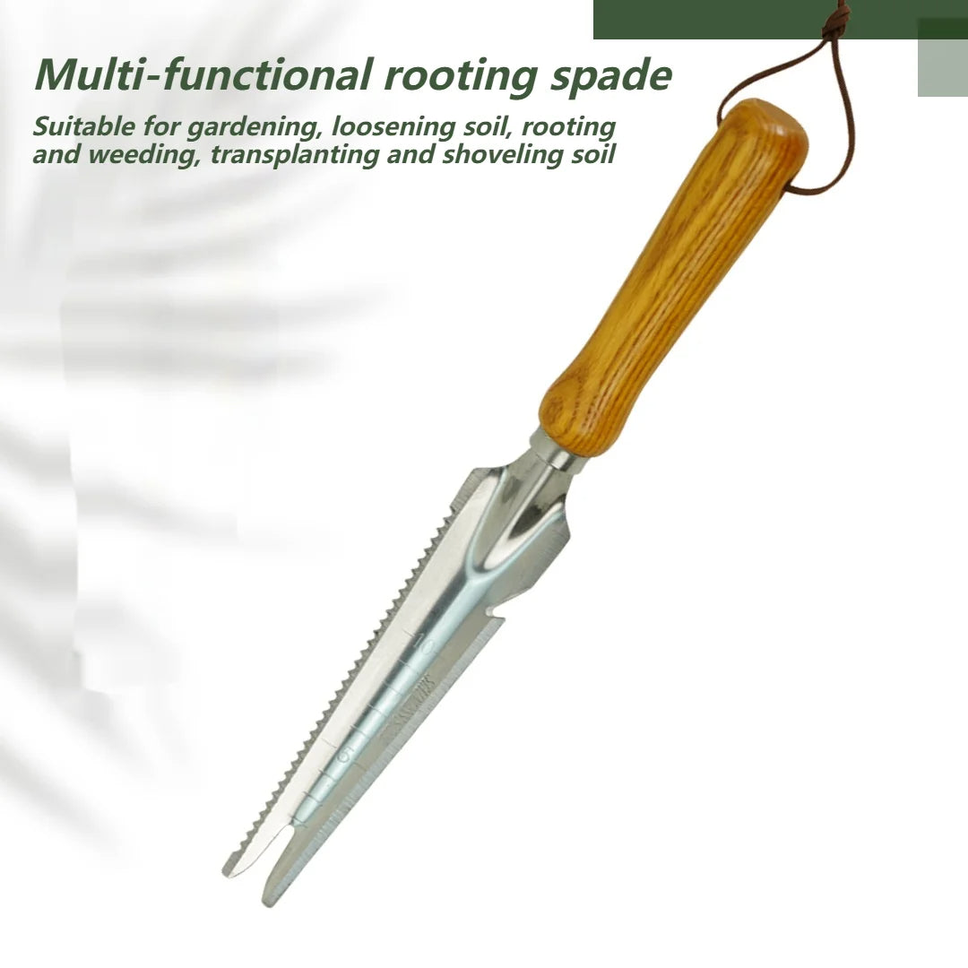 5-in-1 Stainless Steel Weed Puller with Beech Wood Handle – Durable Multi-Tool for Easy Weeding