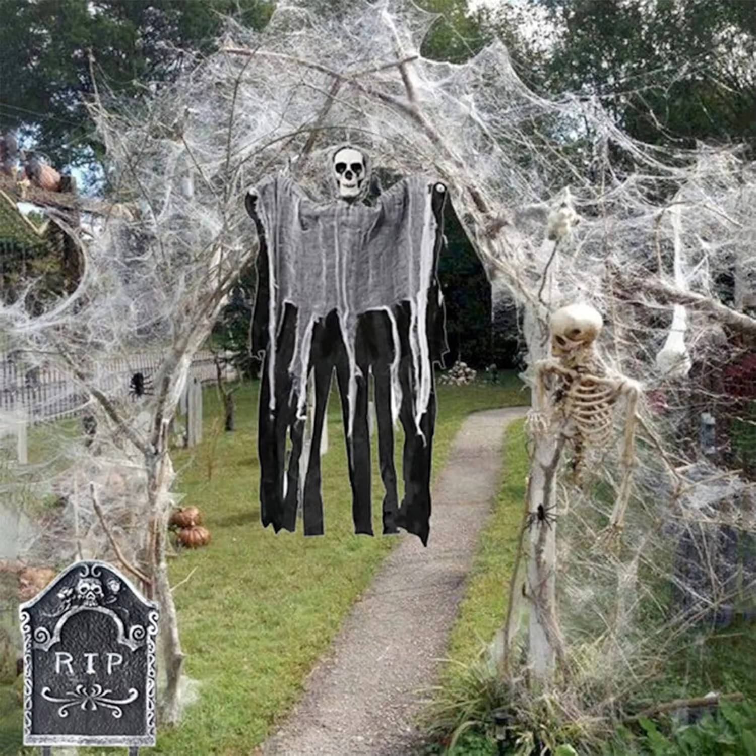 200 Sq Ft Spider Webs Halloween Door Decor Set with Realistic Fake Spiders