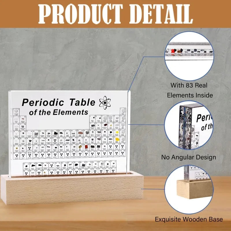 Acrylic Periodic Table Display with Illuminated Wooden Base