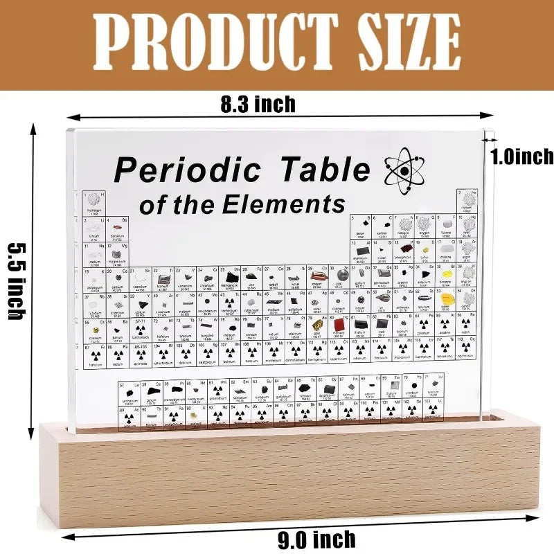 Acrylic Periodic Table Display with Illuminated Wooden Base
