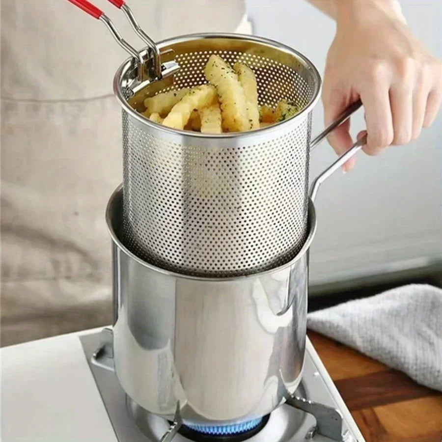 Premium 1200ML Deep Fryer Pot with Strainer for Easy, Crispy Frying