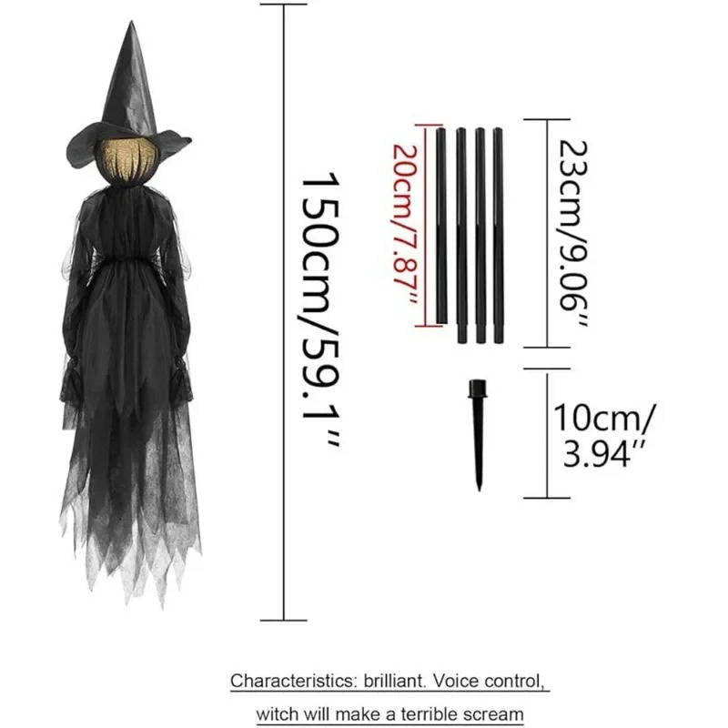 3-Piece Indoor/Outdoor Halloween Decor Set — Sound-Activated Hand-Holding Witch