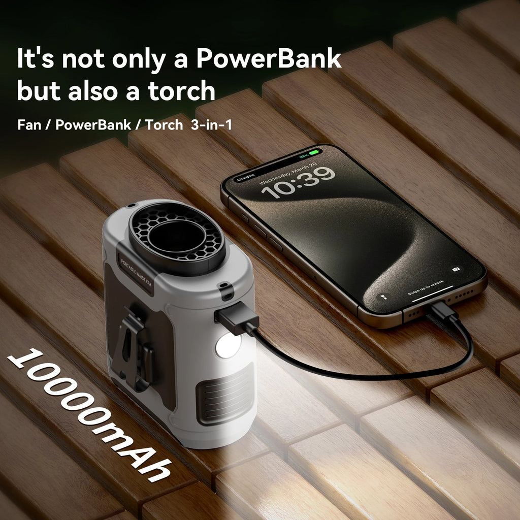 10000mAh Outdoor Portable Waist Fan — Hands-Free Personal Cooling On The Go