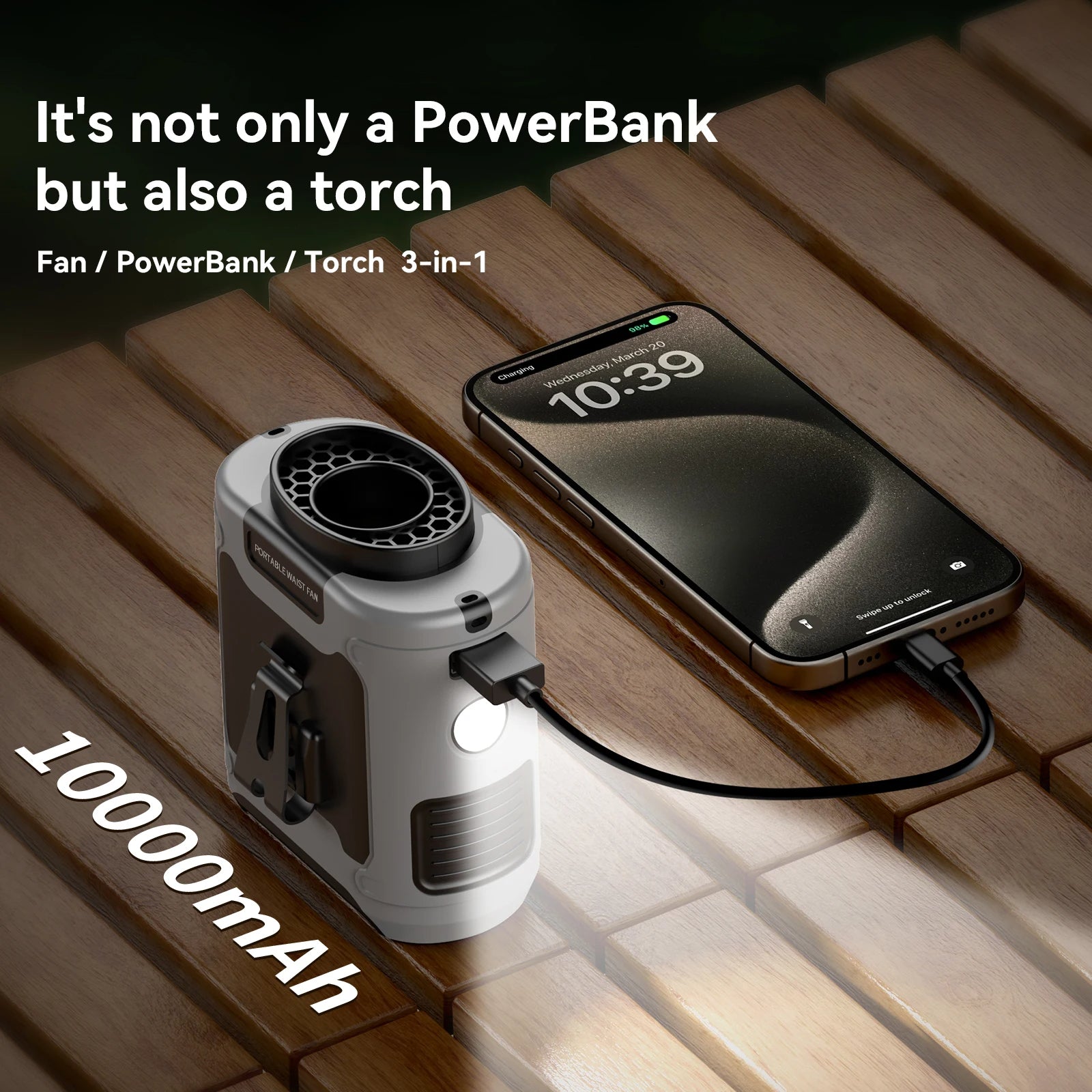 10000mAh Outdoor Portable Waist Fan — Hands-Free Personal Cooling On The Go