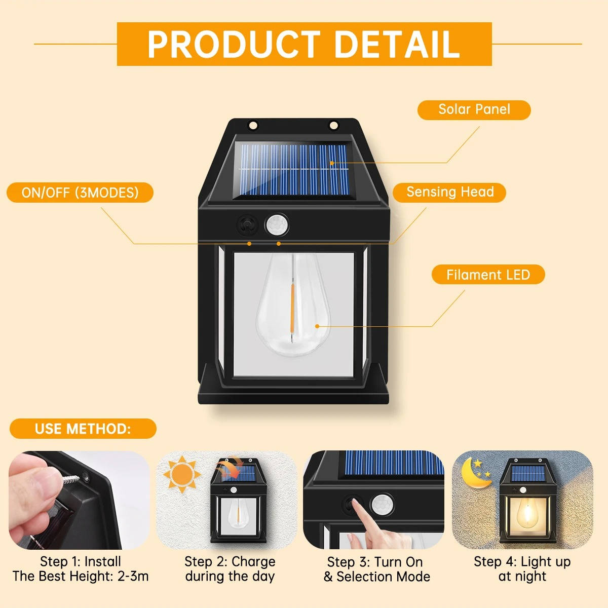 2-Pack Outdoor Solar Wall Lamps