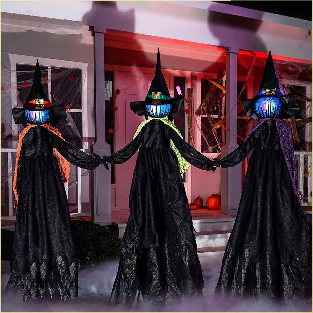 3-Piece Indoor/Outdoor Halloween Decor Set — Sound-Activated Hand-Holding Witch