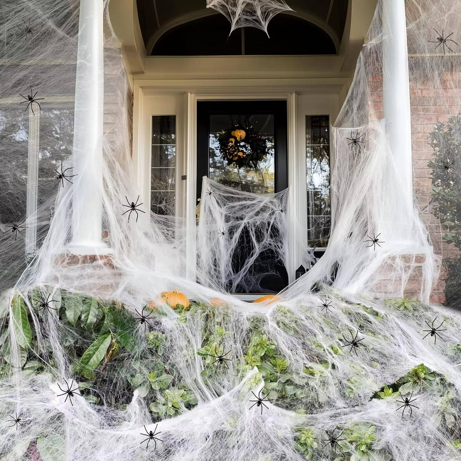 200 Sq Ft Spider Webs Halloween Door Decor Set with Realistic Fake Spiders