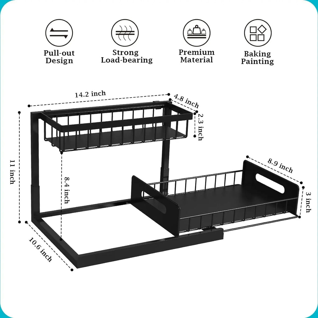 Dual-Tier Slide-Out Under-Sink Organizer for Easy Cabinet Storage