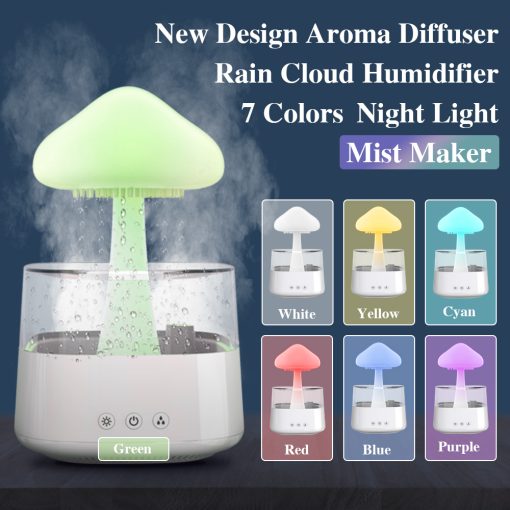 2-in-1 Desk Lamp & Humidifier - Rain Cloud Aromatherapy Diffuser with Essential Oils, Zen Diffuser & Night Light Rain Cloud Mushroom Lamp