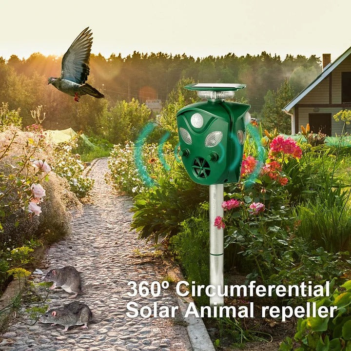 Solar-Powered 360° Ultrasonic Animal Deterrent for Yard & Garden