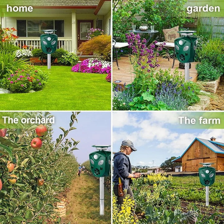 Solar-Powered 360° Ultrasonic Animal Deterrent for Yard & Garden