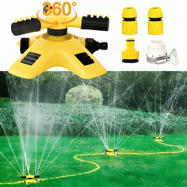 360-Degree Rotating Lawn Sprinkler for Even Watering and Uniform Coverage