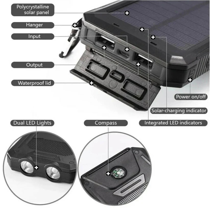 Massive 500,000mAh Solar Power Bank – Waterproof, Portable External Battery Pack