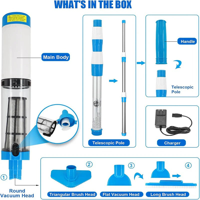 3-in-1 Cordless Pool Vacuum Cleaner - Rechargeable & Portable Cleaning Power