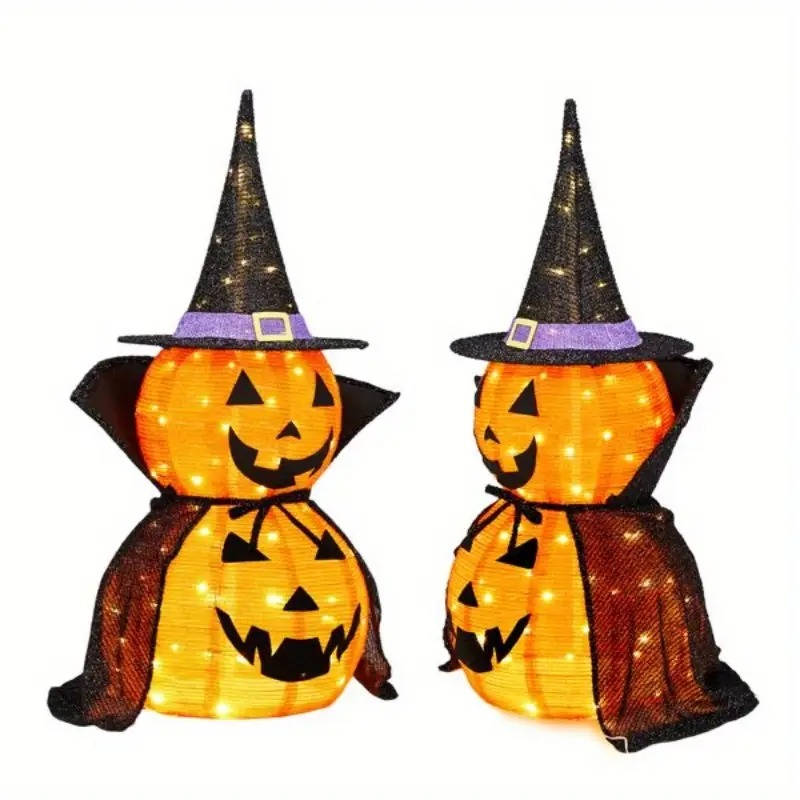 Set of 2 3-Foot Collapsible Lighted Halloween Pumpkin Garden Decorations for Indoor/Outdoor Use