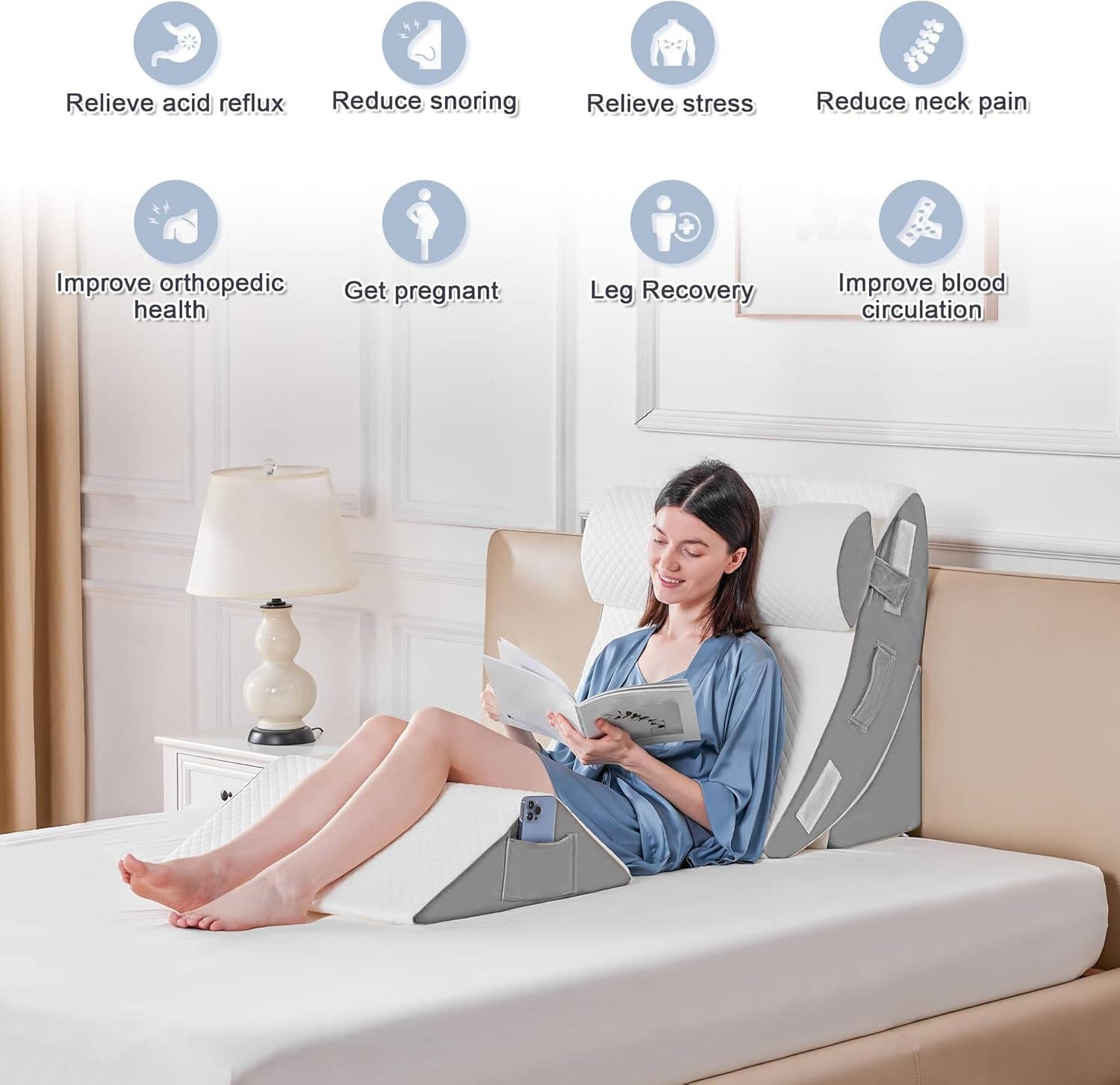 4-Piece Orthopedic Bed Wedge Pillow Set for Maximum Comfort and Support