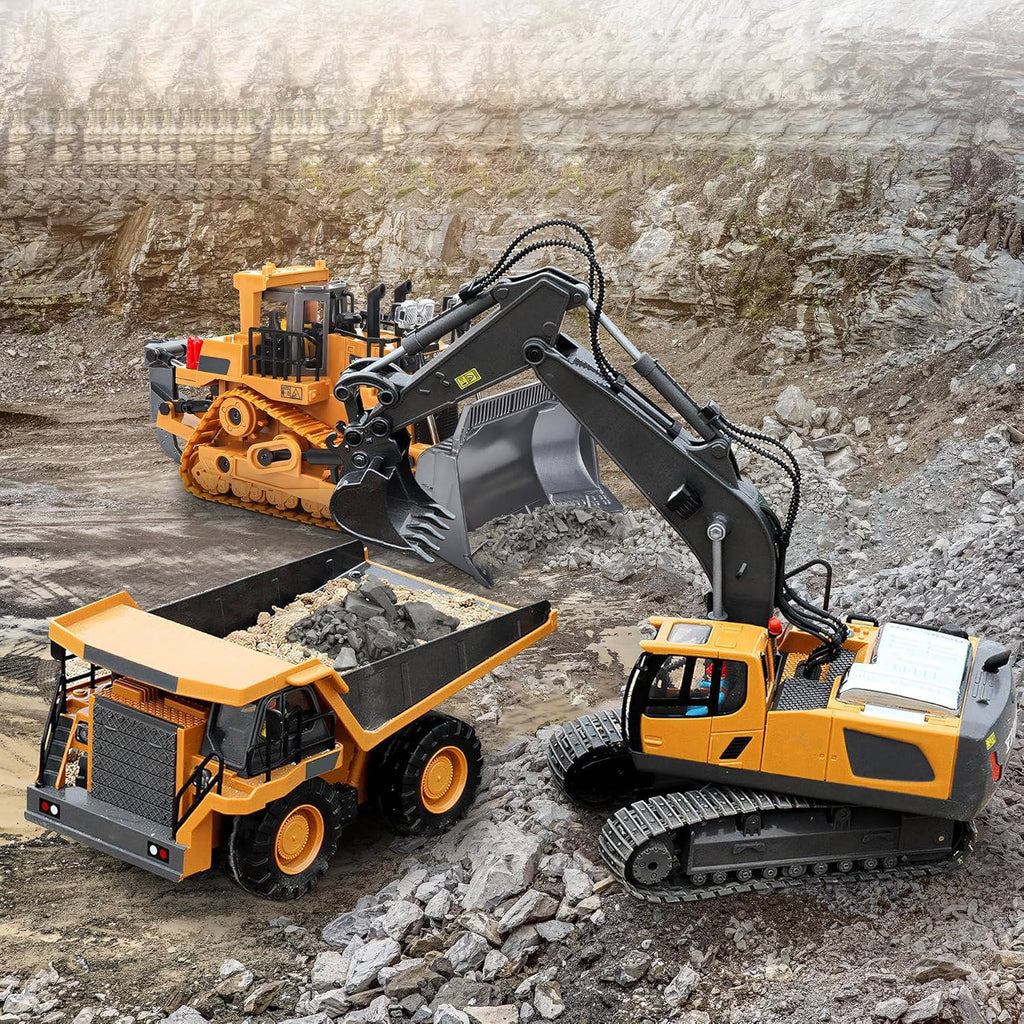 4WD Remote-Control Excavator, Bulldozer & Dump Truck – All-in-One RC Construction Vehicle
