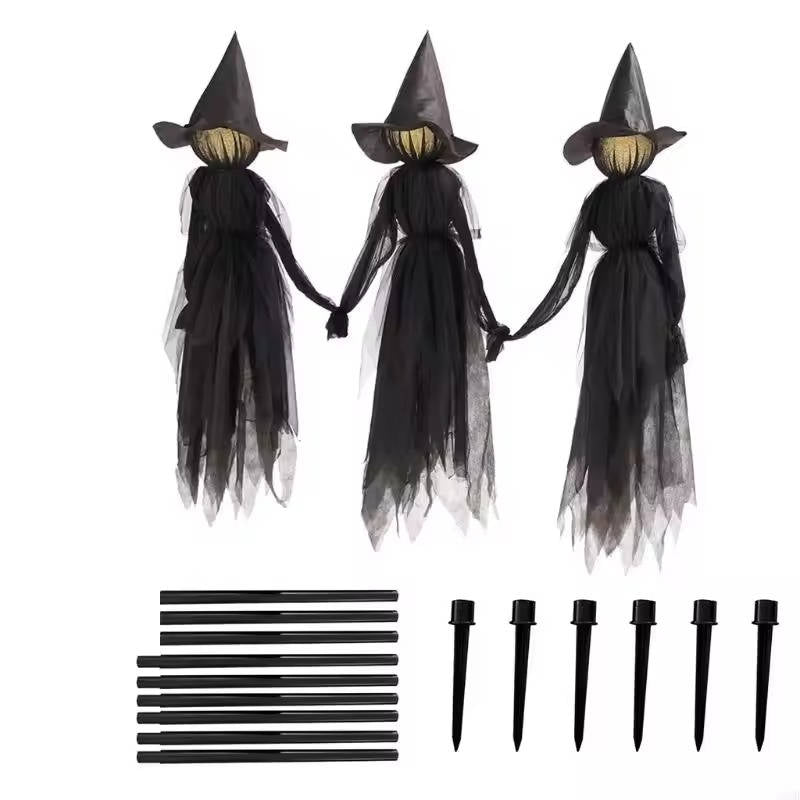 3-Piece Indoor/Outdoor Halloween Decor Set — Sound-Activated Hand-Holding Witch
