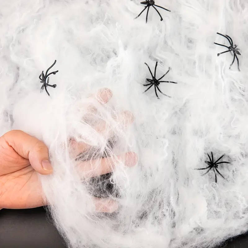 200 Sq Ft Spider Webs Halloween Door Decor Set with Realistic Fake Spiders