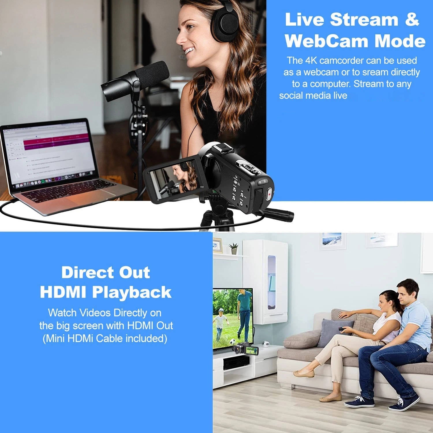 Premium 4K Camcorder with WiFi and 48MP Sensor for YouTube Vlogging