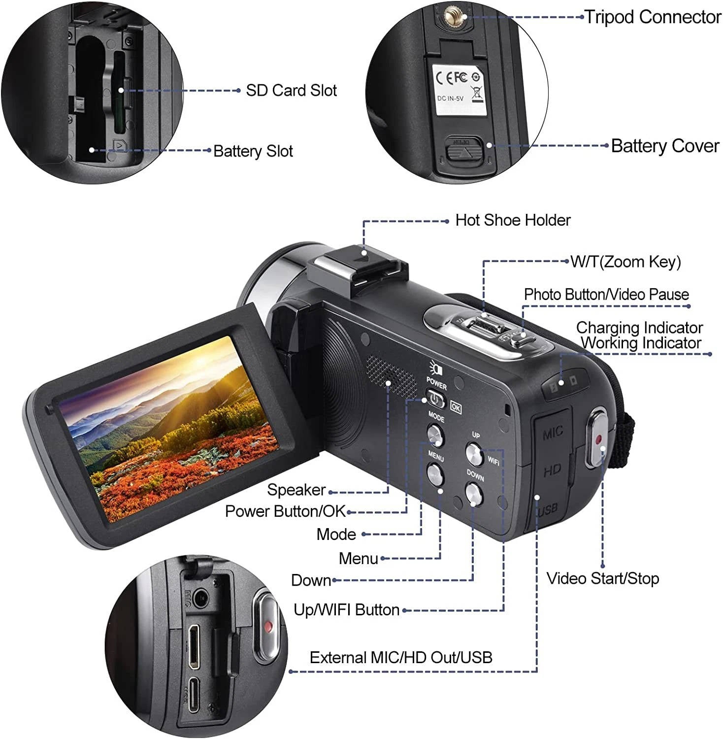 Premium 4K Camcorder with WiFi and 48MP Sensor for YouTube Vlogging