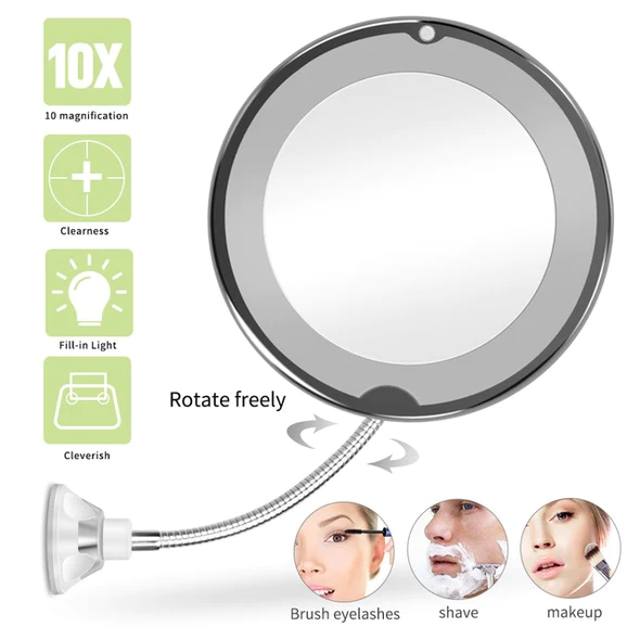 10x Magnifying LED-Lit Flexible Vanity Mirror
