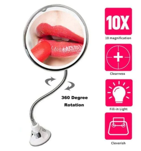 10x Magnifying LED-Lit Flexible Vanity Mirror
