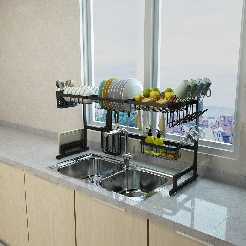 34.6-Inch Black Stainless Steel Over-Sink Dish Drying Rack for Dishes & Utensils