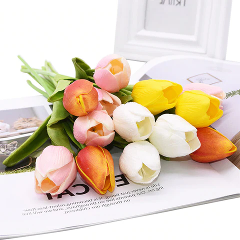 Set of 10 Realistic Artificial Tulip Flowers