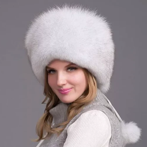 100% Natural Fox Fur Hat for Women - Thick Winter Fur Cap with Earmuffs, Warm and Fashionable