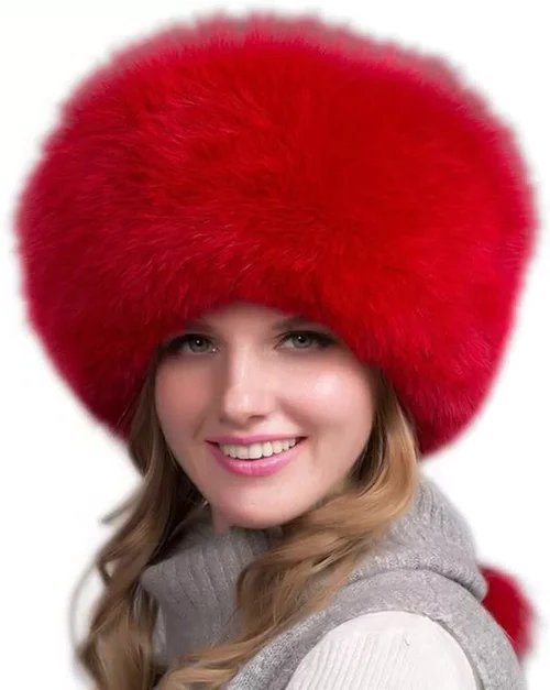 100% Natural Fox Fur Hat for Women - Thick Winter Fur Cap with Earmuffs, Warm and Fashionable